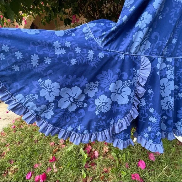 Princess Kaiulani Hawaiian Muumuu Royal Blue Maxi Dress Women’s 16 Vintage - Picture 11 of 13
